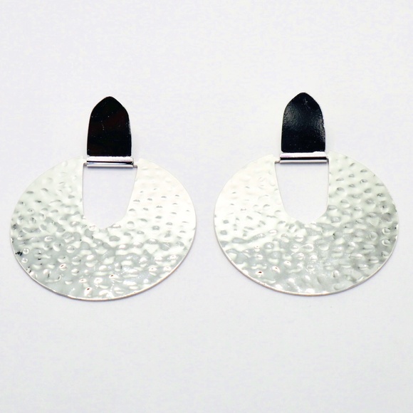 Silver Circle Statement Earrings - Picture 1 of 2